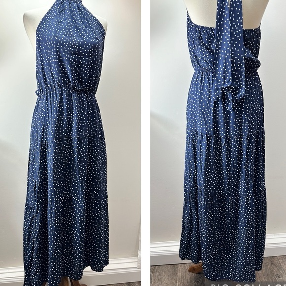Pretty Garden navy polkadot halter sundress M - Picture 1 of 10